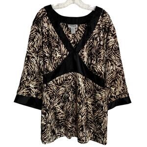 Unique Spectrum Womens Sz 2X 18W-20W Animal Print Tie Behind Asian Y2K Blouse